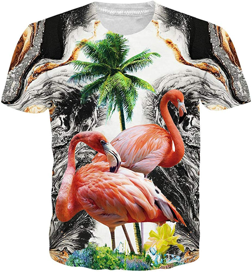 Men Women 3D Novelty Graphic T Shirts Short Sleeve Crewneck Tie Dye Tee Tops for Casual Flamingo2