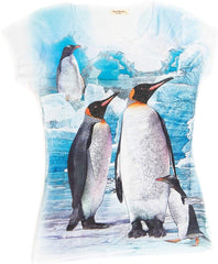 Penguin Inspired 3D V Neck T Shirt for Women Rhinestone Bling Nature