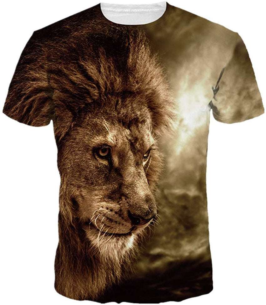 Unisex 3D Wolf T Shirts Couples Summer Short Sleeve T Shirts Casual Tees Golden Lion