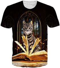 Unisex 3D Printed Pattern Short Sleeve T Sleeve Cool Graphic Tees Top Book Cat