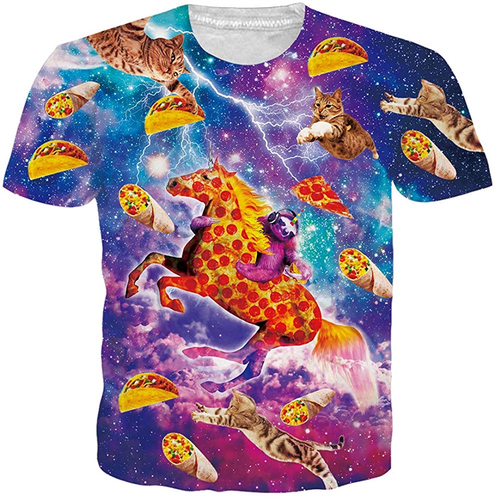 Unisex Short Sleeve T Shirts 3D Novelty Print Casual Funny Graphic Tees S 3XL Pizza Cat