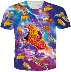 Unisex Short Sleeve T Shirts 3D Novelty Print Casual Funny Graphic Tees S 3XL Pizza Cat
