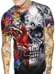 Mens T Shirt Skull 3D Printing Tops Tees Shirt Short Sleeve Multicolor