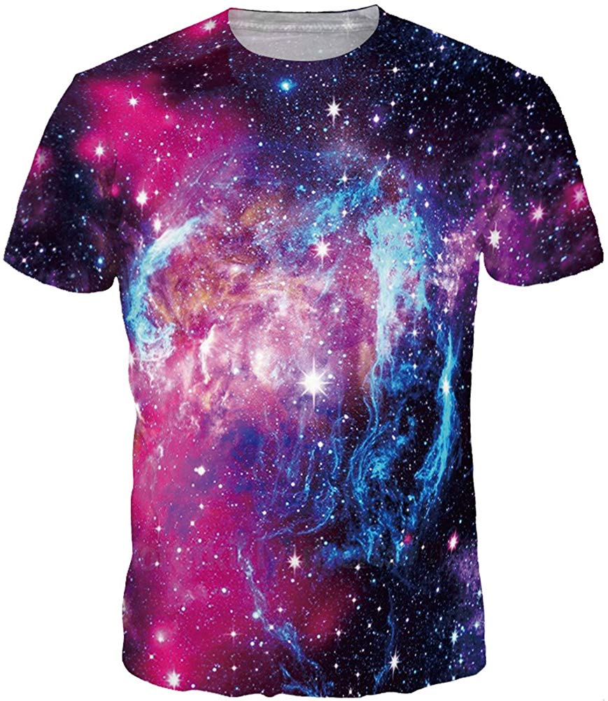 Unisex Men 3D Printed Casual Summer Short Sleeve T Shirts Tees Galaxy Pink