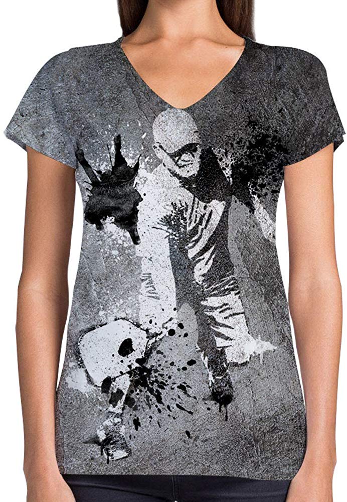 Sport Flag and Fire Print 3D Woman V Neck Tee Polyester Pickleball