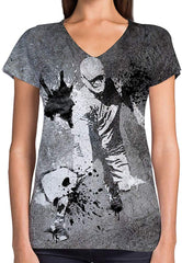 Sport Flag and Fire Print 3D Woman V Neck Tee Polyester Pickleball