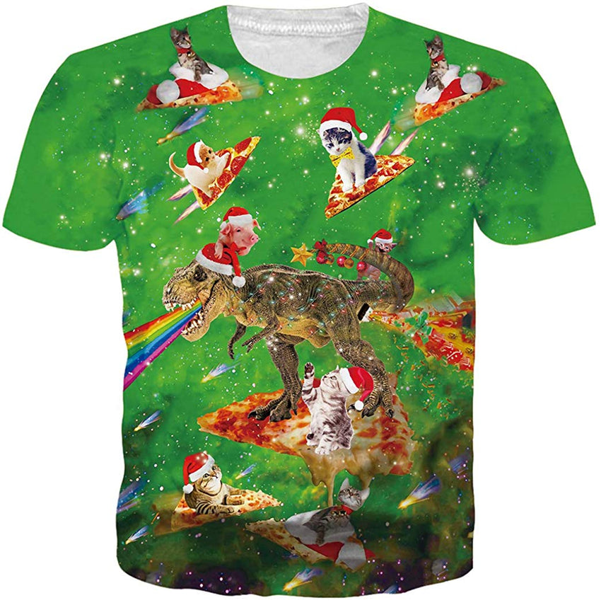 Unisex Short Sleeve 3D Digital Printed Personalized T Shirts Tees Xmas Dinosaur