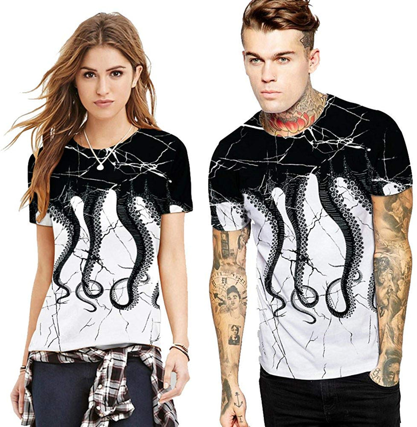 Unisex 3D Print Short Sleeve T Shirt Fashion Couple Tees White/Black#2
