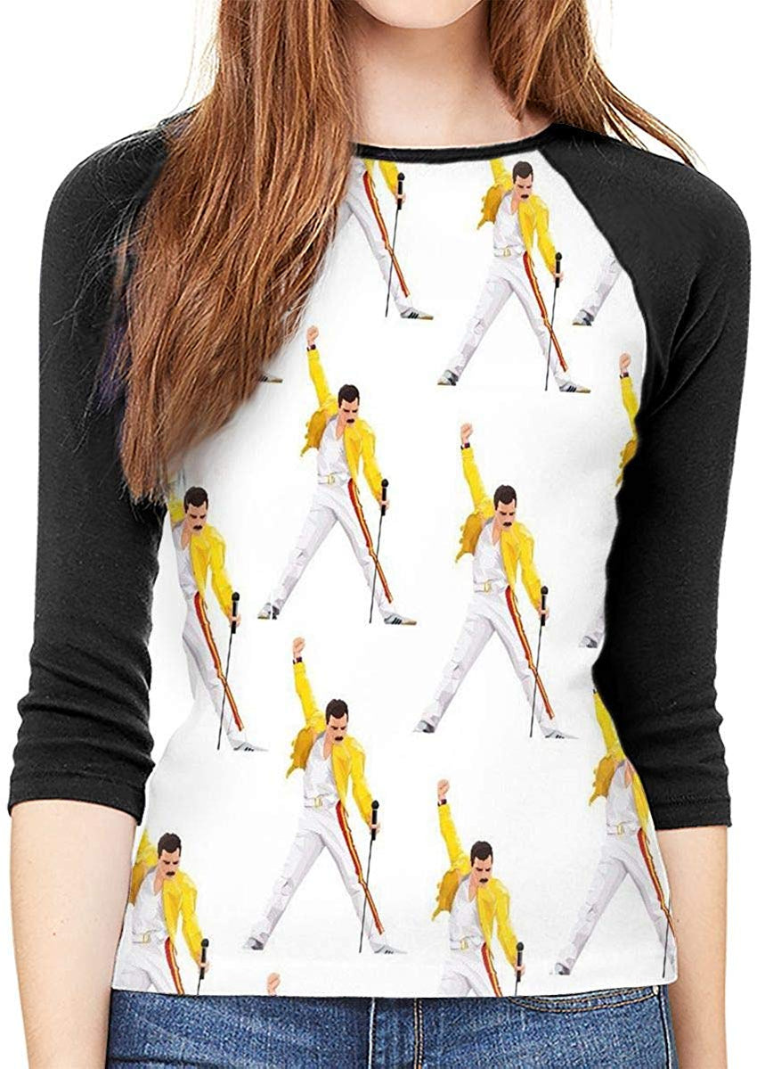 Queen Rock Band Freddie Mercury 3/4 Sleeve Womens 3D Print Baseball T Shirt Raglan Tee T Shirts Black23
