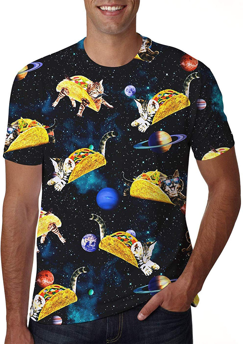 Unisex 3D Creative Print Short Sleeve T Shirt Casual Graphic Tees Galaxy Pizza Cat