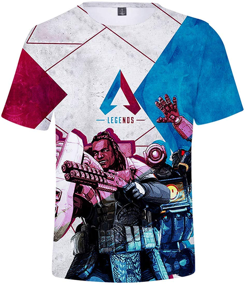 Fashion Apex T Shirt 3D Printed Game Topic Apex Legends Shirt for Men Women Teen Blue&red
