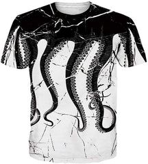 Unisex Cool Novelty 3D Graphic Print T Shirts Summer Short Sleeve Crewneck Tees Casual Tops Octopus