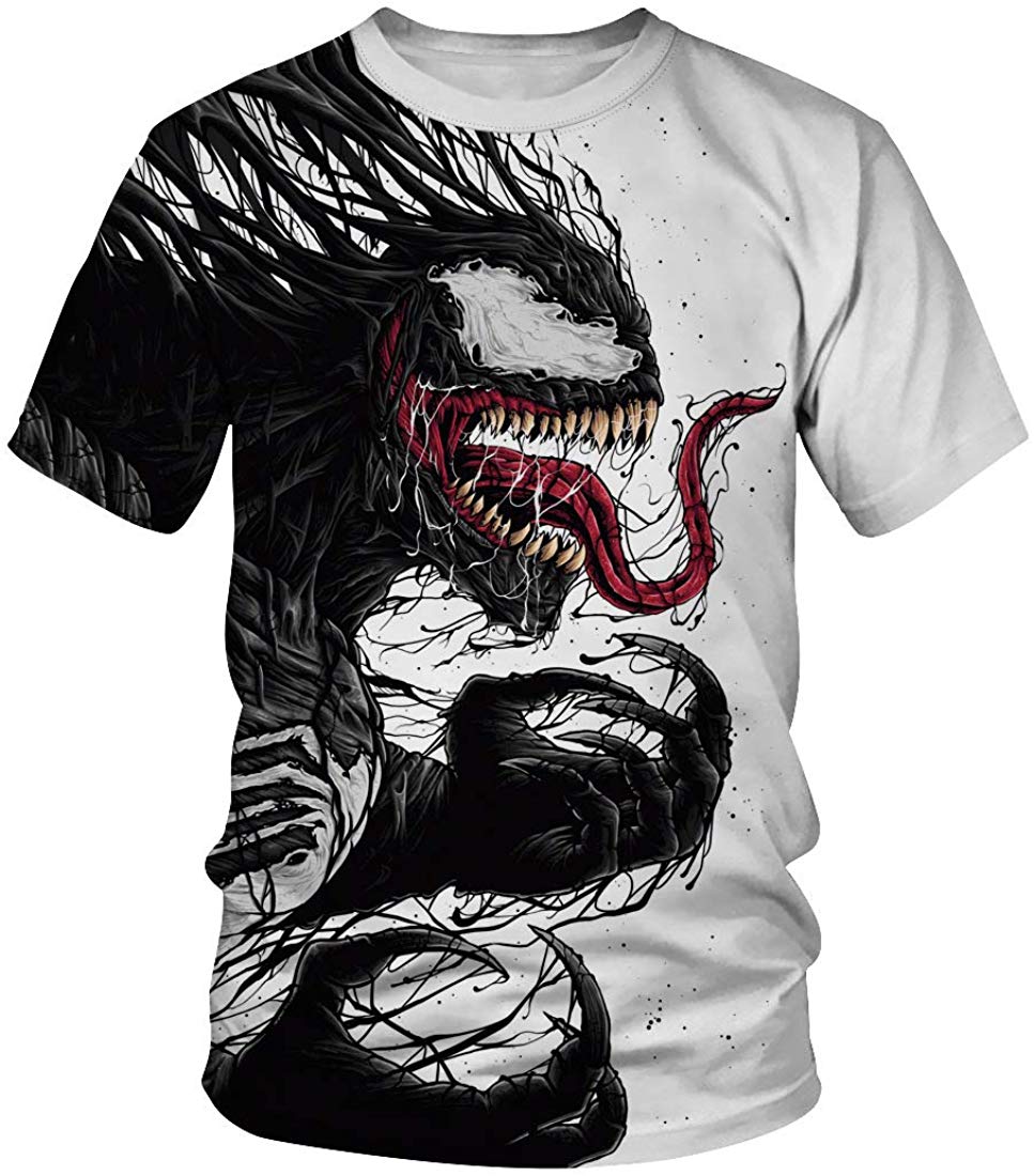 Venom Shirt,3D Venom Shirt Short Sleeve Shirts Casual Compression T Shirt White black Men