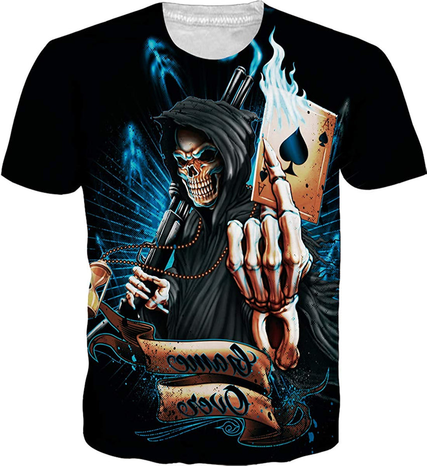 Mens T Shirts 3D Graphic Short Sleeve Tees Funny Printed Summer Tops Skull Poker Punisher