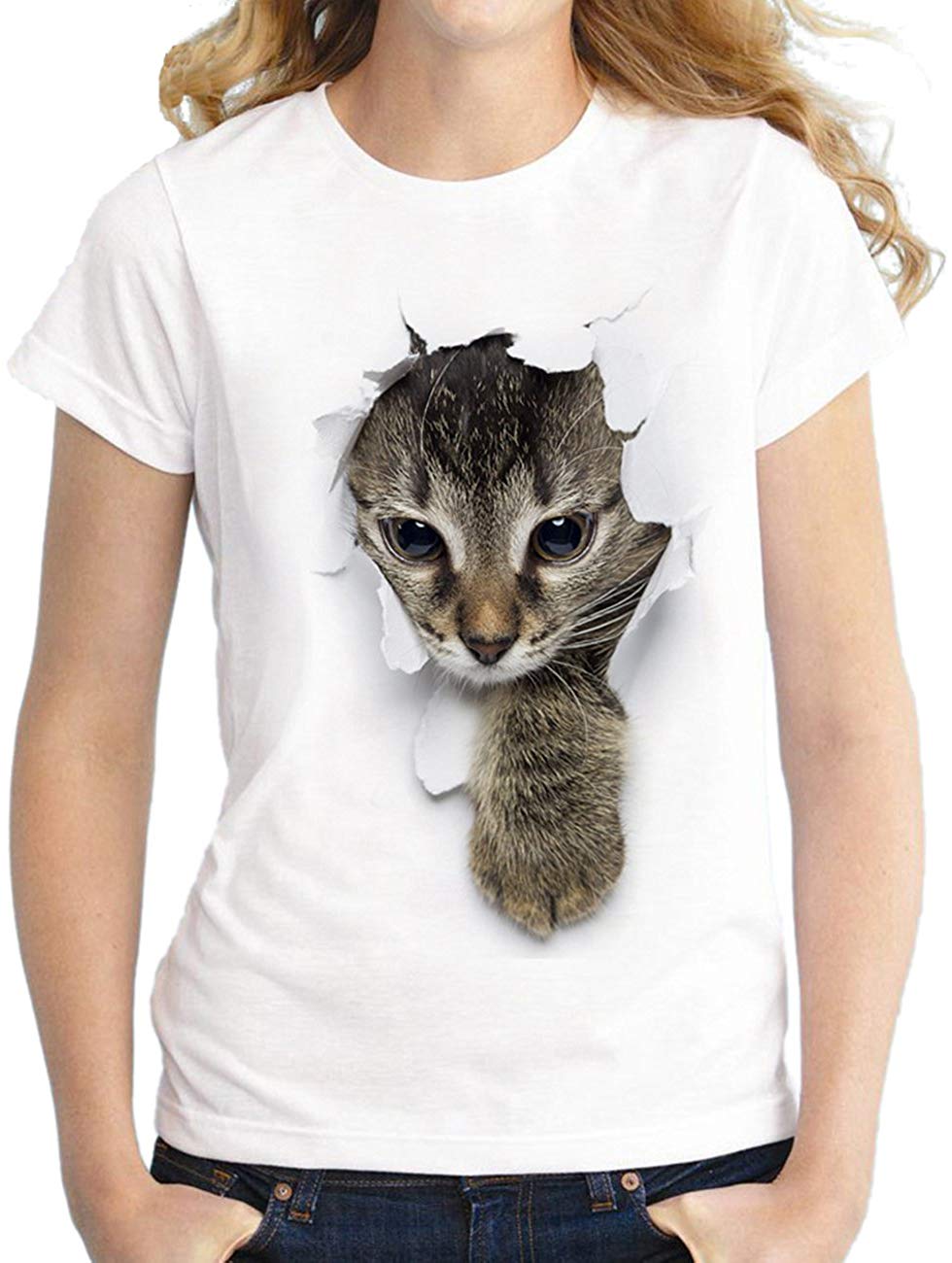 Women's and Men's Summer Cat Printed T Shirts 3D Cat Cute Valentine Tee Shirts Graphic Family T Shirts Tops Women and Men White