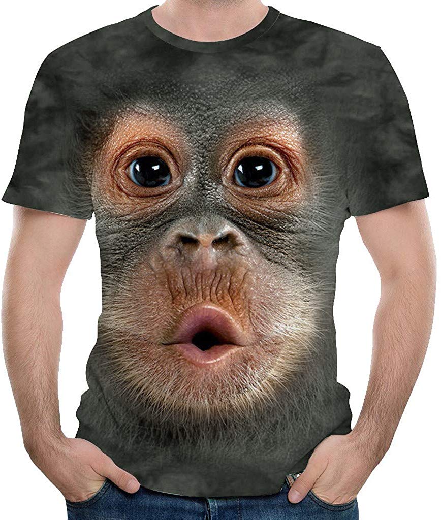 Summer Men's Monkey 3D Print Top T Shirt Fashion Short Sleeve O Neck Casual Blouse T Shirt Coffee