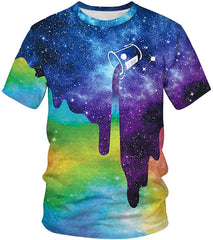 Unisex Men Women Stylish 3D Printed Graphic Short Sleeve T Shirts Tops Rainbow Galaxy Milk