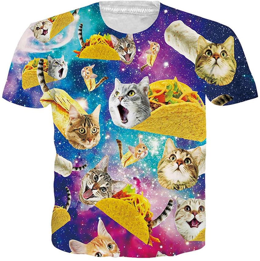 Unisex Short Sleeve 3D Digital Printed Personalized T Shirts Tees Pizza Cat