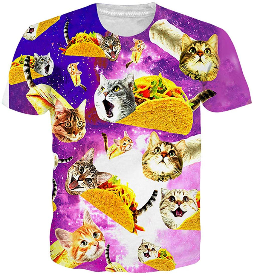 Mens T Shirts 3D Graphics Print Short Sleeve Funny Summer T Shirts 3 Taco Cat