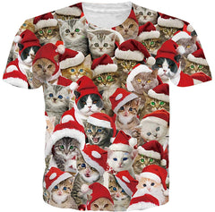 Unisex Short Sleeve T Shirts 3D Novelty Print Casual Funny Graphic Tees S 3XL Christmas Cat