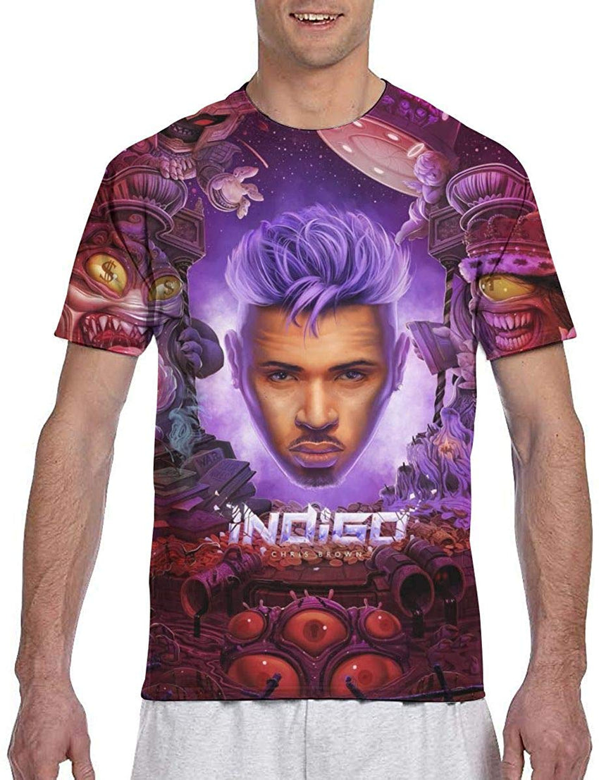 Chris Brown Men's 3D Pattern Printed T Shirts Mens Graphics Tee Tops Pink
