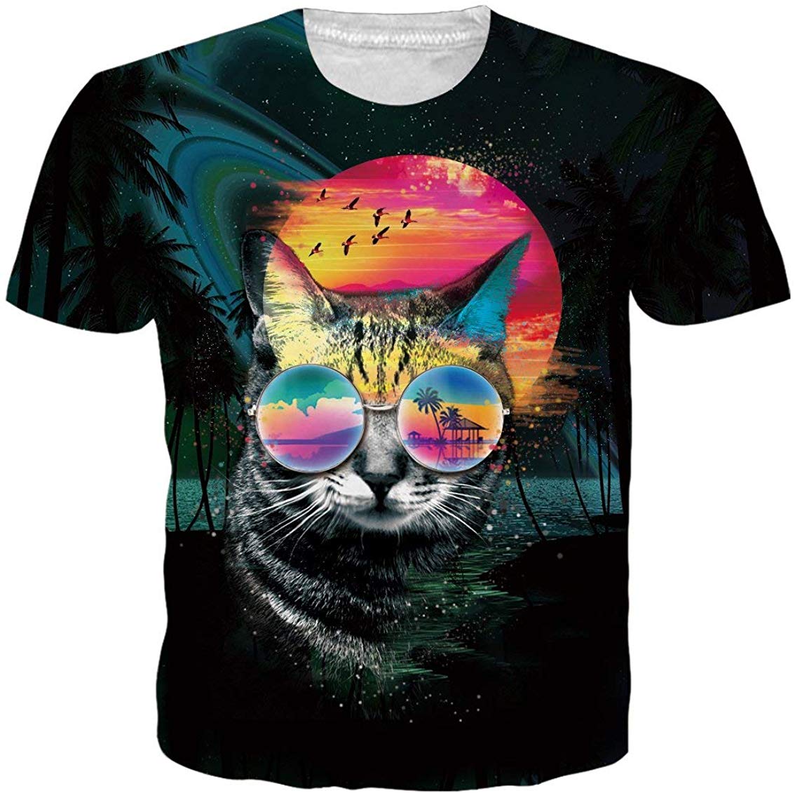 Unisex 3D Novelty Tshirts Men Graphic Funny Tees Printed Crewneck Short Sleeve Summer Top T Shirts Cool Cat