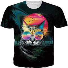 Unisex 3D Novelty Tshirts Men Graphic Funny Tees Printed Crewneck Short Sleeve Summer Top T Shirts Cool Cat
