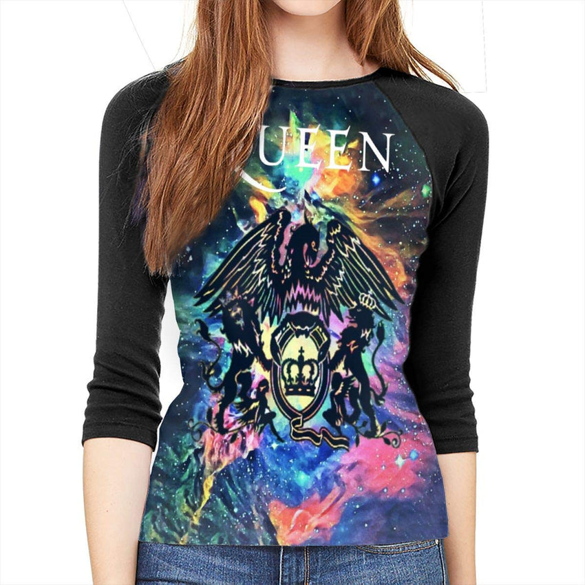 Queen Rock Band Freddie Mercury 3/4 Sleeve Womens 3D Print Baseball T Shirt Raglan Tee T Shirts Black21