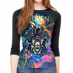 Queen Rock Band Freddie Mercury 3/4 Sleeve Womens 3D Print Baseball T Shirt Raglan Tee T Shirts Black21