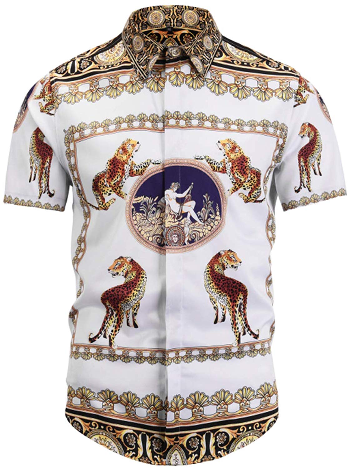 Men's Short Sleeve Luxury Print Button Dress Shirt Al003 74