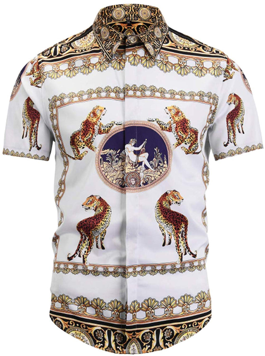 Men's Short Sleeve Luxury Print Button Dress Shirt Al003 74