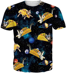 Men Women 3D Novelty Graphic T Shirts Short Sleeve Crewneck Tie Dye Tee Tops for Casual Pizza Cat