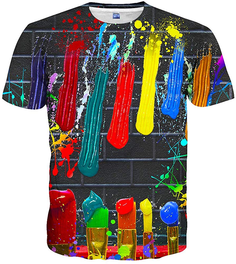 Unisex Casual 3D Print Short Sleeve T Shirt Tees Black 63
