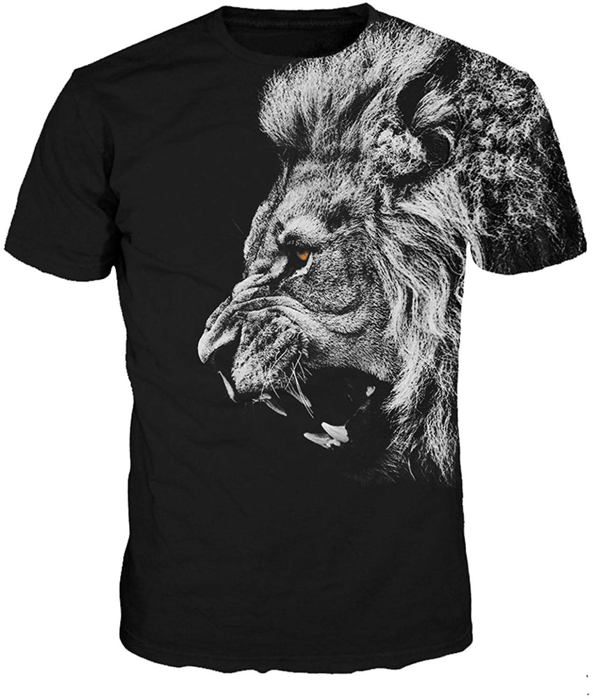 Men's O Neck 3D Digital Print Cartoon Animal Design Lovers' Short Sleeve Summer T Shirts Black