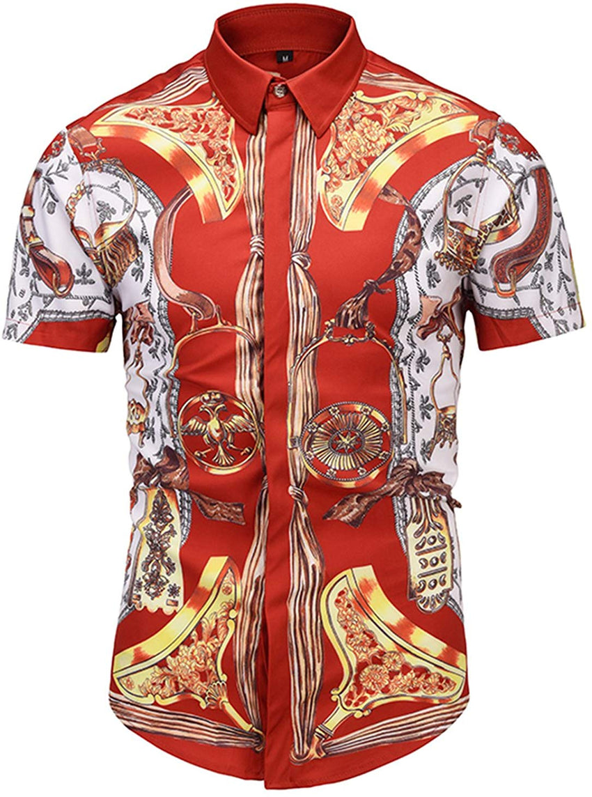 Men's Short Sleeve Luxury Print Button Dress Shirt Al003 34