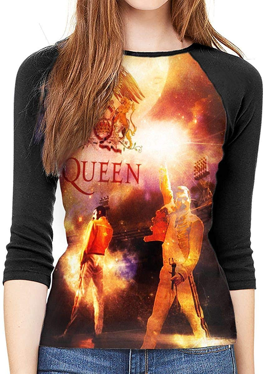 Queen Rock Band Freddie Mercury 3/4 Sleeve Womens 3D Print Baseball T Shirt Raglan Tee T Shirts Black Queen Rock Band 11