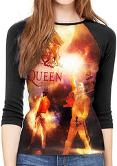 Queen Rock Band Freddie Mercury 3/4 Sleeve Womens 3D Print Baseball T Shirt Raglan Tee T Shirts Black Queen Rock Band 11