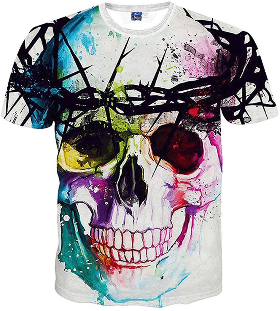 3D Print Shirt Hipster Unisex Men Women Clothing Tops Swag T Shirt Skull Thorns Smile