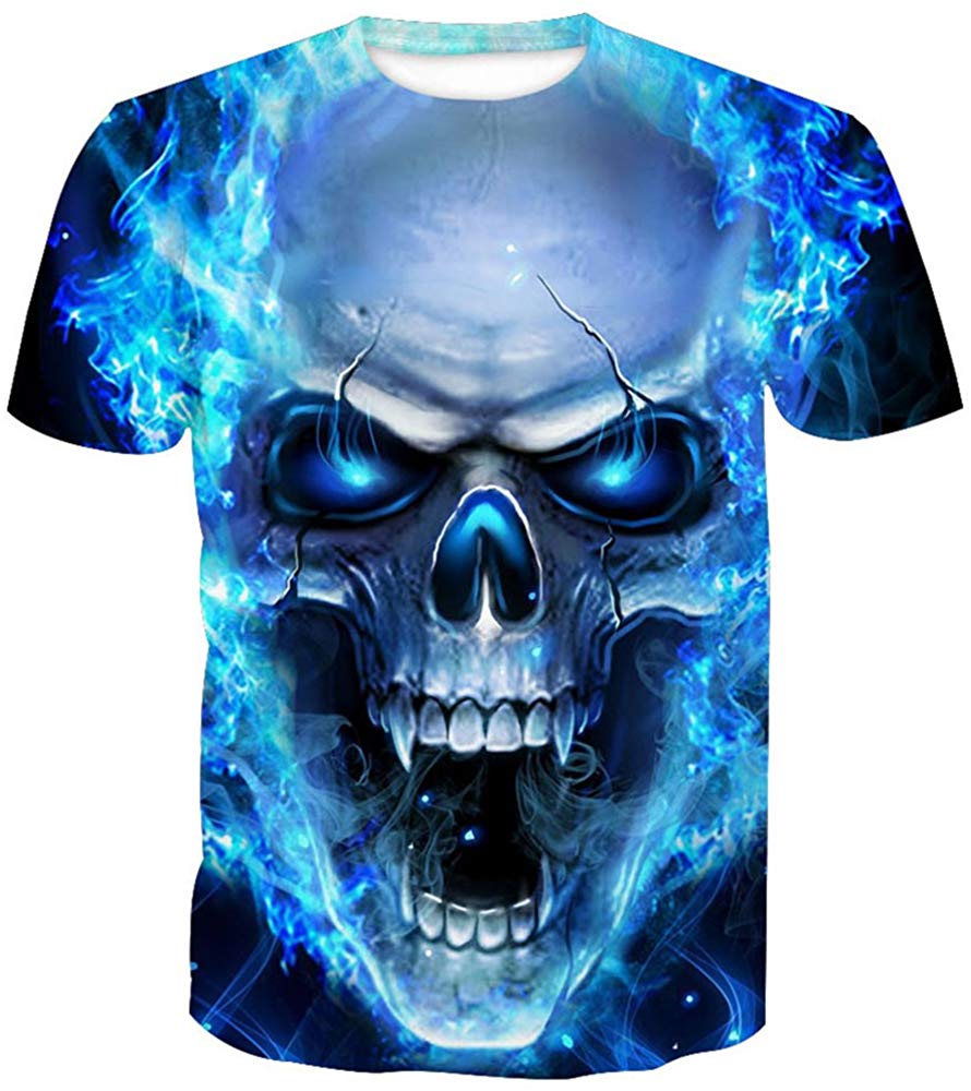 Fashion Mens 3D Digital Printed Design Pattern T Shirts Top Tees Skull