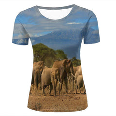 Mens T Shirts 3D Printed Graphic Wild Elephant Family Short Sleeve Casual Tees D