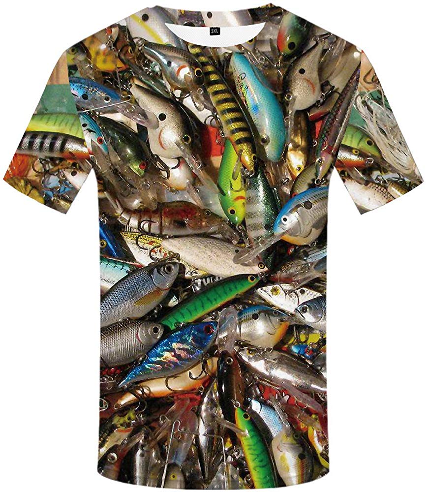 Unisex 3D Printed Creative Graphic Short Sleeved Soft T Shirt for Men Tee Fishing T Shirts