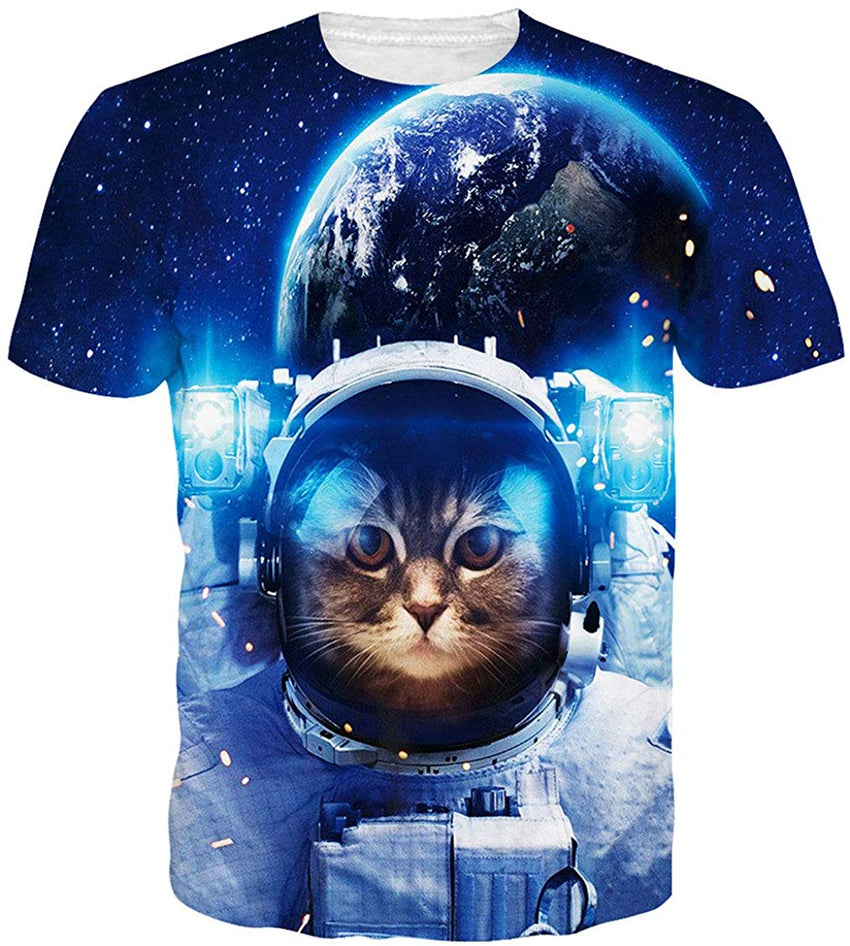 Unisex Short Sleeve 3D Digital Printed Personalized T Shirts Tees Astronaut Cat