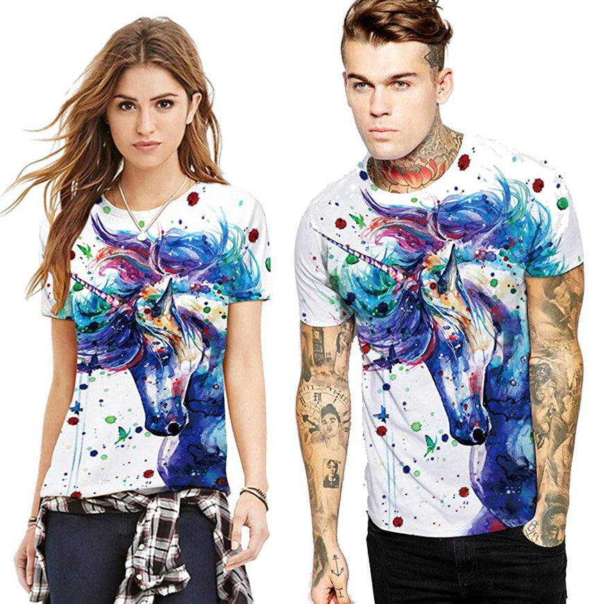 Unisex 3D Print Short Sleeve T Shirt Fashion Couple Tees Colorful