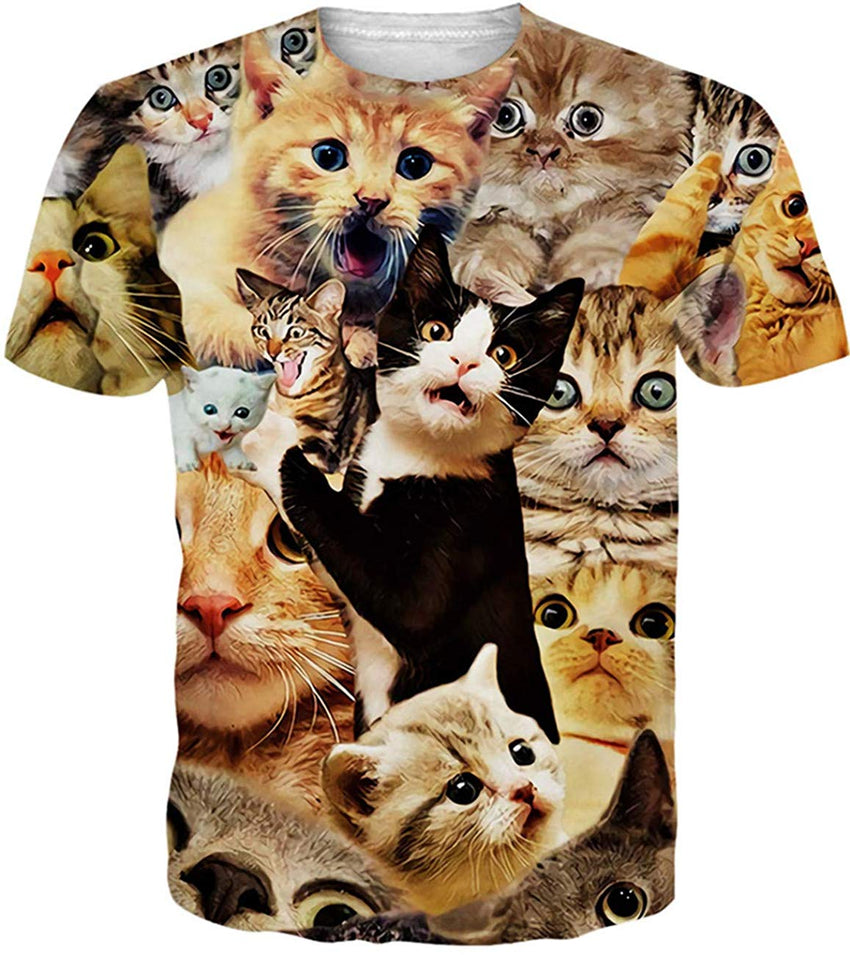 Unisex Casual 3D Print Animal Short Sleeve T Shirt Graphic Tees Cool Cat 2