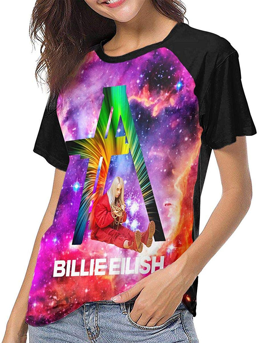 Interesting Short Sleeve Womens 3D Print Baseball T Shirt Hip Hop Sports Tee Top Shirt Black 3