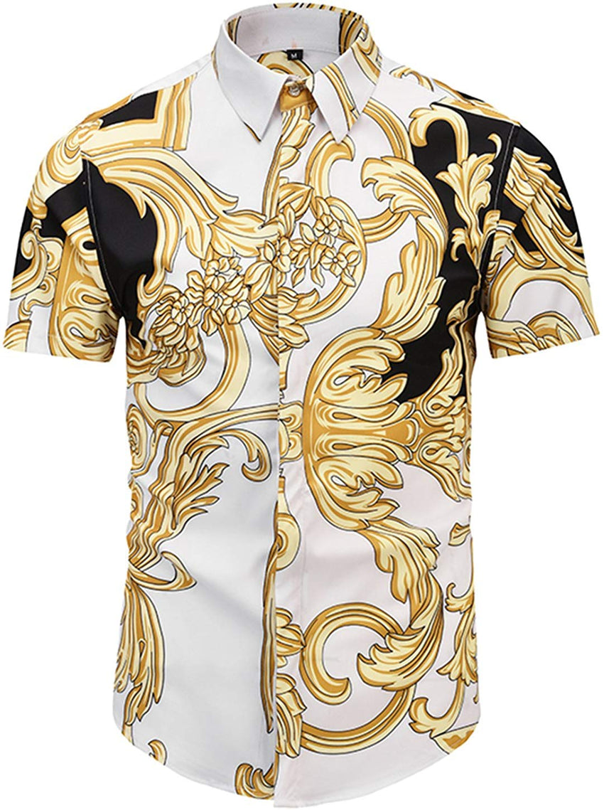 Men's Short Sleeve Luxury Print Button Dress Shirt Al003 45