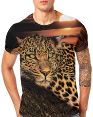 Mens T Shirt Block Cheetah 3D Printing Tops Short Sleeve Yellow