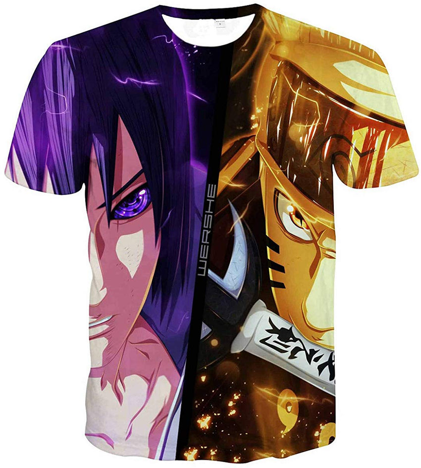 Men Naruto 3D Print Short Sleeve Pullover Regular Fit T Shirt Color 1