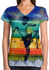 Sport Flag and Fire Print 3D Woman V Neck Tee Polyester Colors Muay Thai