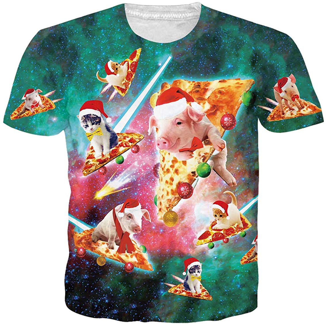 Unisex Short Sleeve T Shirts 3D Novelty Print Casual Funny Graphic Tees S 3XL Christmas Pizza Cat